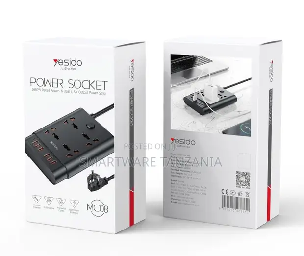 Yesido Power Socket 2500W, 6 USB Ports, 3.5A Output Power Strip - 1