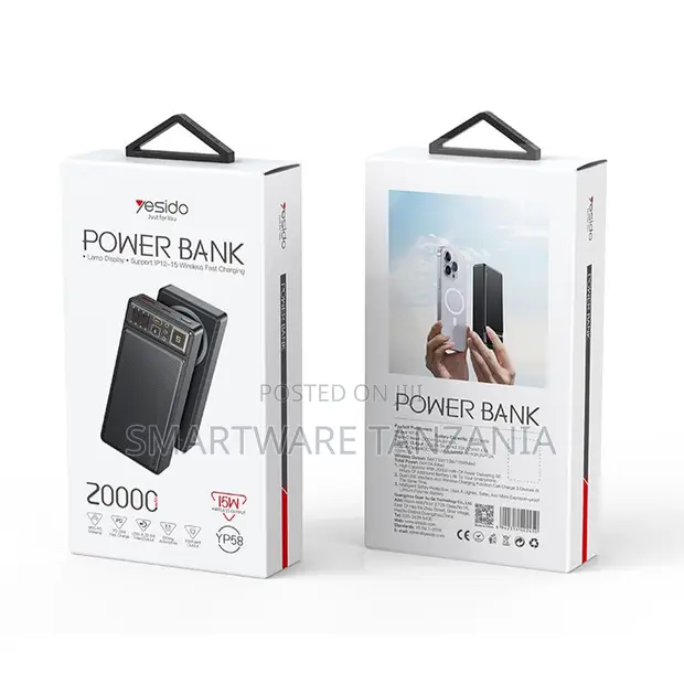 Yesido 20000mAh Power Bank with LED Display, 15W Wireless Fast Charging - 1