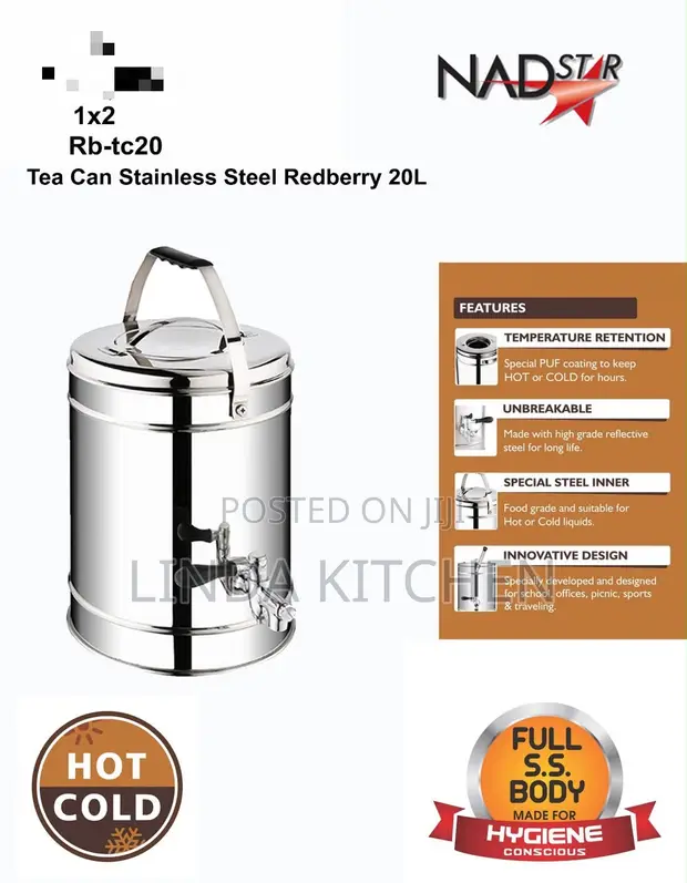 Nadstar Stainless Steel Tea Can - Redberry 20L - 1