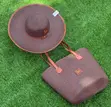 Dark Brown Woven Straw Sun Hat and Tote Bag Set - 1