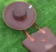 Dark Brown Woven Straw Sun Hat and Tote Bag Set - 2