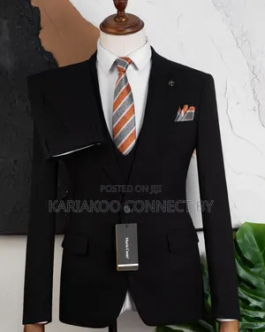 Men's Slim Fit 3-Piece Black Suit Set - Mario Casas