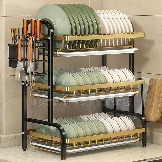 3-Tier Vertical Dish Drying Rack with Removable Trays - 1
