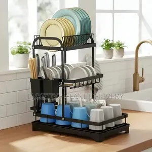 3-Tier Metal Dish Drying Rack with Cutlery Caddy