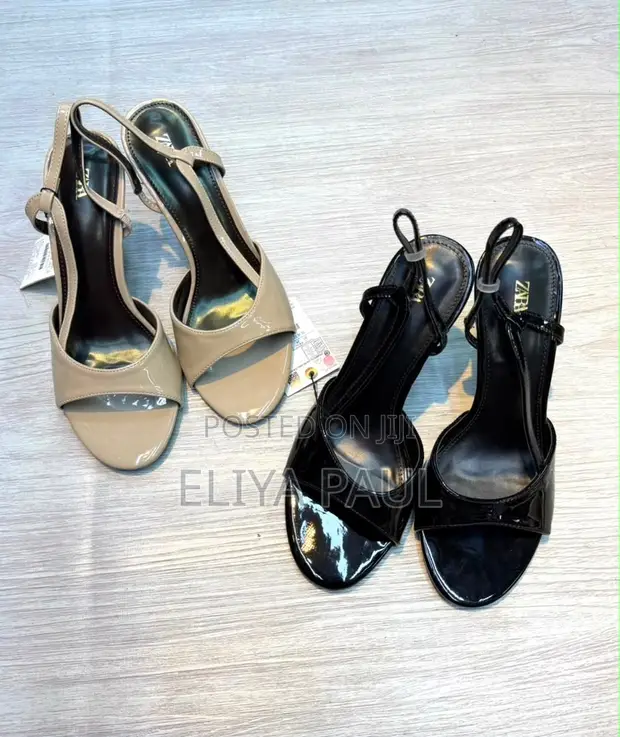 Zara Beige and Black Open Toe Slingback Heels - 1