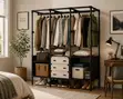 Modern Open Clothes Wardrobe Rack with Shelves - 5