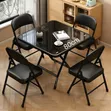 Square Folding Table Set with 4 Chairs - Black - 1