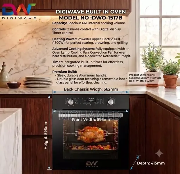 Digiwave 66L Built-in Oven ya Kidijitali - 1