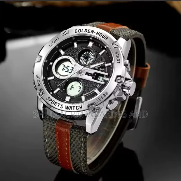 Golden Hour Black Brown Leather Band Watch - 1