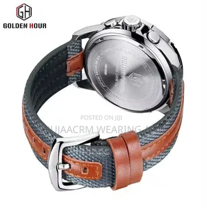Golden Hour Black Brown Leather Band Watch
