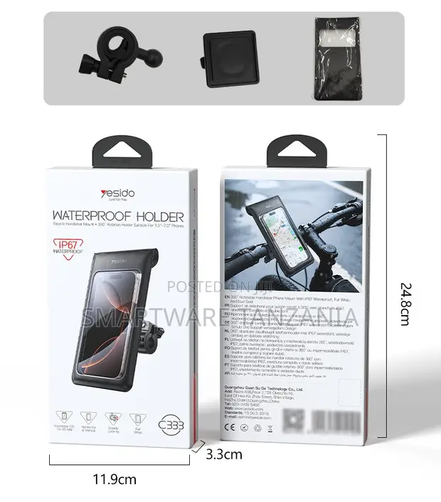 Yesido Waterproof Bicycle Phone Holder Mount 360° Rotation - 1
