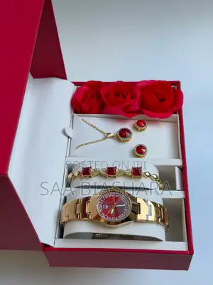 Rado Gold and Red Ladies Jewelry Set