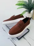 Zara Men's Leather Loafer Shoes - Rust Orange & Blue - 5
