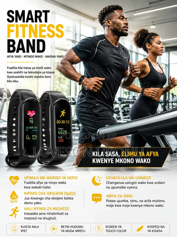 Smart Fitness Watch Band - Black - 1