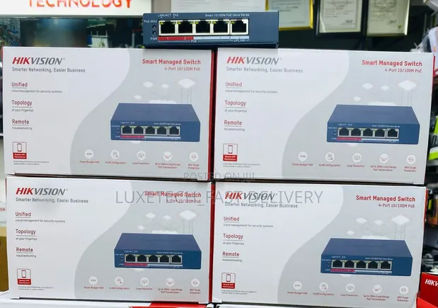 Hikvision 4-Port PoE Smart Switch 300m - CCTV, Network Cameras - 1