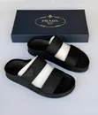 Prada Milano Double Strap Sliders - Black - 5