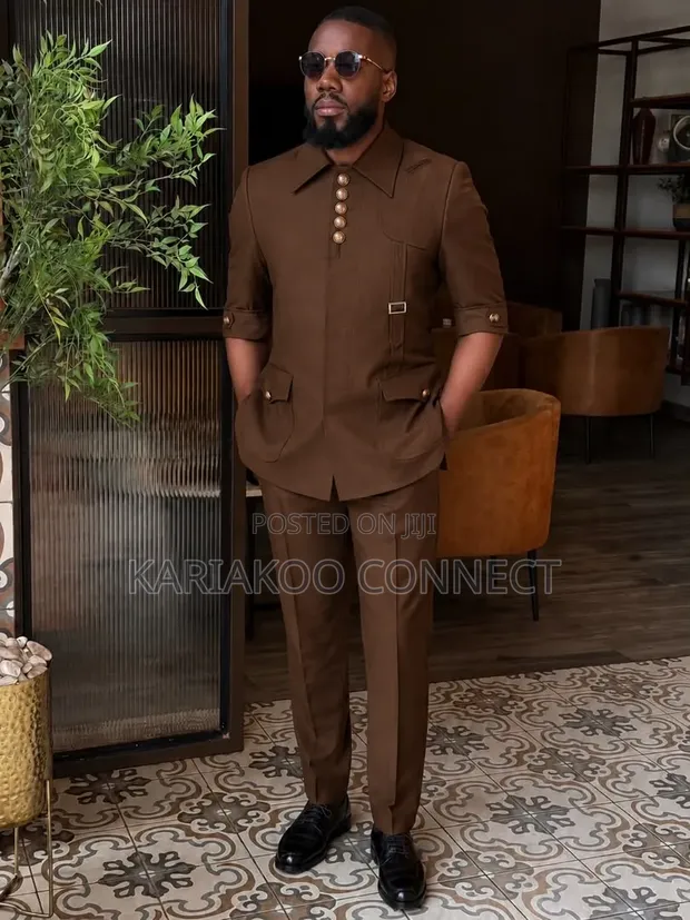 Men's Five Button Brown Suit - 1
