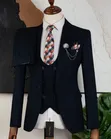 Dark Blue Draft Slim Fit Men's Suit - 4
