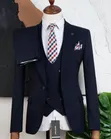 Men's Mario Casas Slim Fit 3-Piece Navy Blue Suit Set - 4