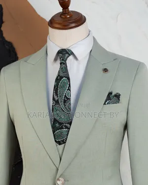 Suti ya Wanaume ya Vipande 3, Slim Fit, Rangi ya Mint Green