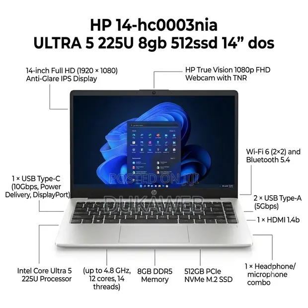 New HP 14-hc0003nia Laptop: Core Ultra 5, 8GB RAM, 512GB SSD - 1