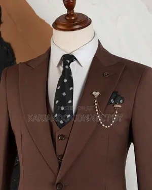 Men's Slim Fit 3-Piece Chocolate Brown Suit Set