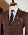 Men's Slim Fit 3-Piece Chocolate Brown Suit Set - 1