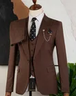 Men's Slim Fit 3-Piece Chocolate Brown Suit Set - 3