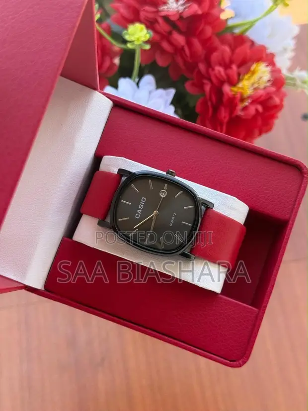 Casio Black Quartz Watch with Red Strap - 1