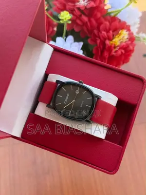 Casio Black Quartz Watch with Red Strap