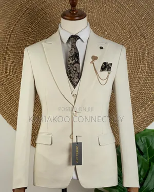 Men's JOSELINO Premium Cream 3-Piece Slim Fit Suit