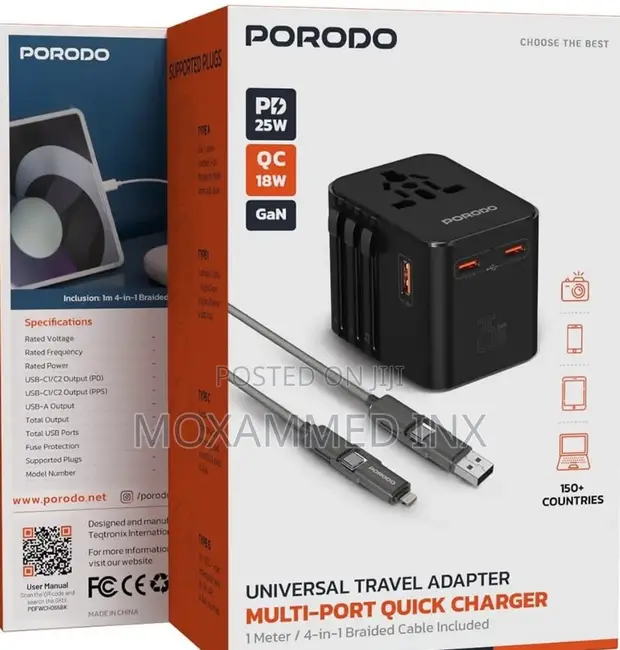 Porodo Universal Travel Adapter 25W PD GaN Charger - 1