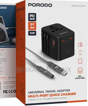 Porodo Universal Travel Adapter 25W PD GaN Charger