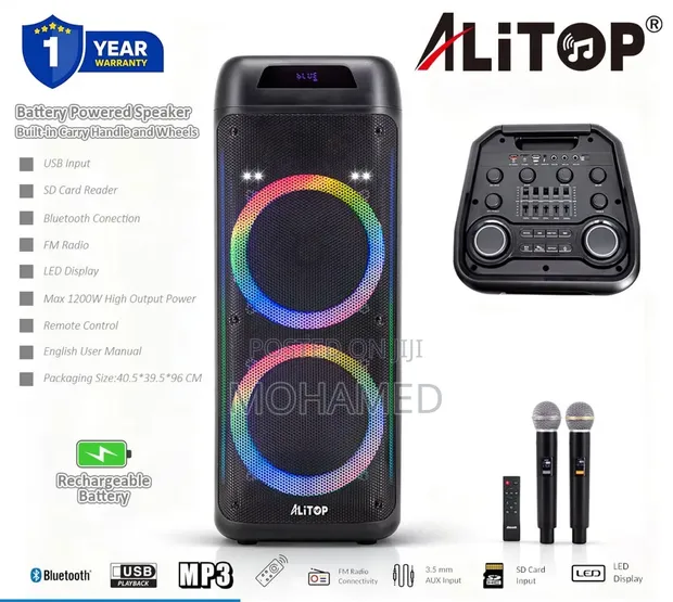 ALITOP Rechargeable Speaker UBL-D12 with 2 Microphones - 1