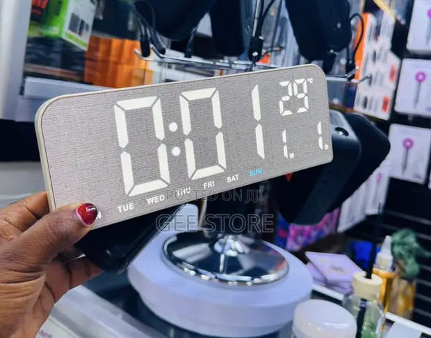 Grey Linen Texture Digital Alarm Clock - 1