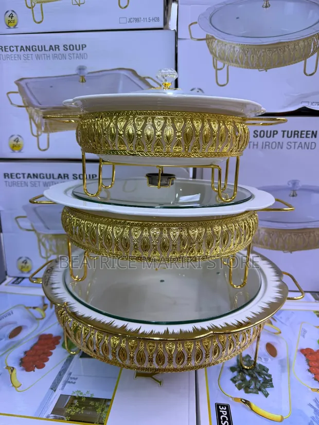 Tureen Serving Dish Set with Iron Stand - 1