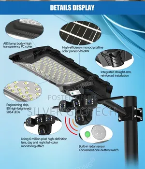 800W Solar Security Camera with Street Light & 3 Lenses (Wi-Fi/Line)