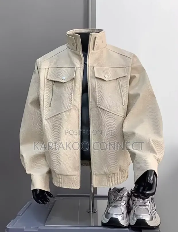Cream Heavy Coat - Men's Leather Jacket - 1