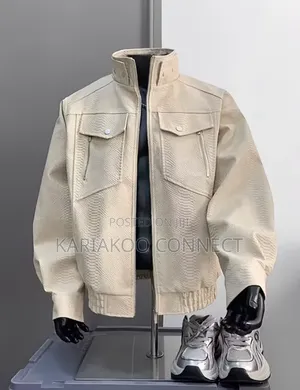 Cream Heavy Coat - Men's Leather Jacket