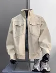 Cream Heavy Coat - Men's Leather Jacket - 1