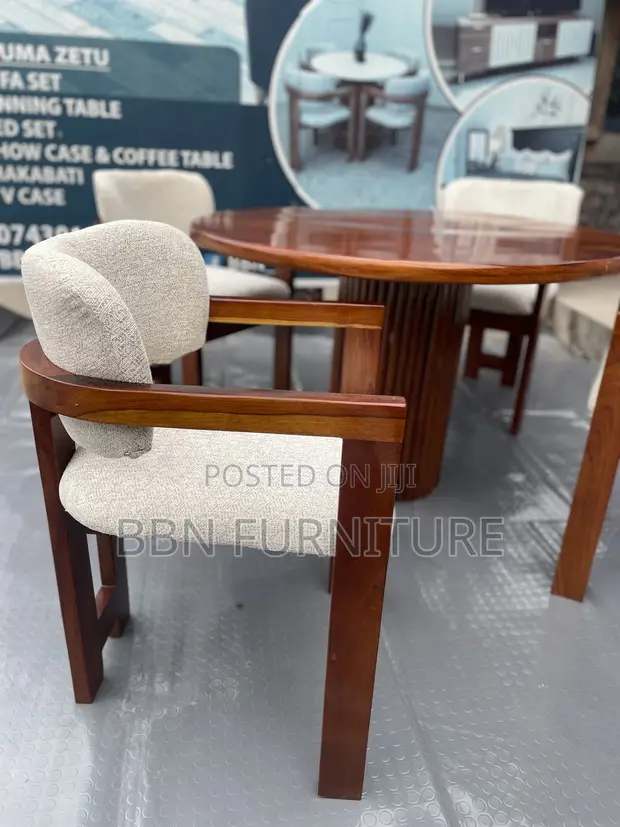 Dining Set - 4 Chairs, Mninga Wood, Round Table - 1