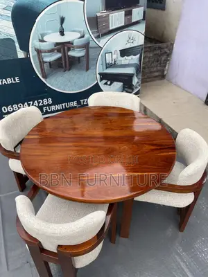 Dining Set - 4 Chairs, Mninga Wood, Round Table