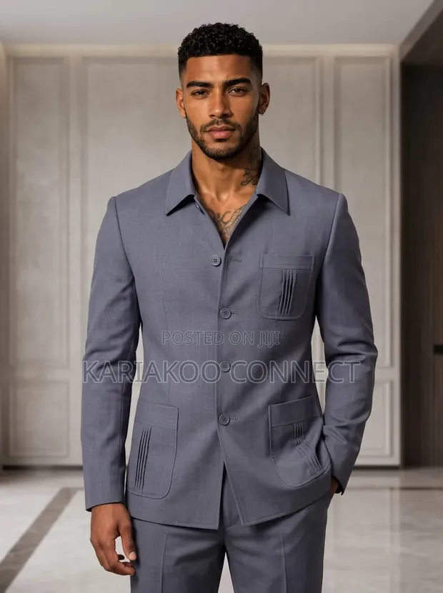 Black Smart Men's Gray Suit - 1