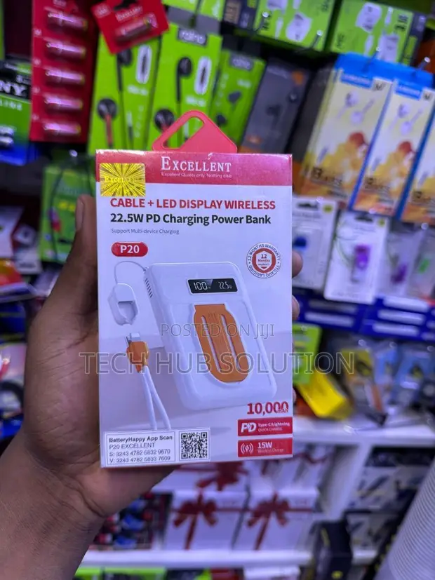 Excellent Power Bank with LED Display & Built-in Cable - 1