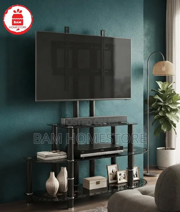 Grand Floral Glass TV Mount Console - Nyeusi - 1