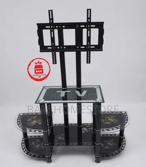 Grand Floral Glass TV Mount Console - Nyeusi