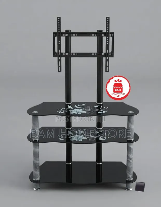 Floral Wave Glass TV Mount Console with Brackets - 1