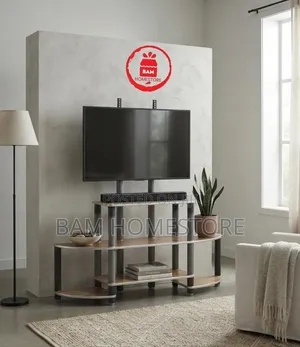 Rustic Wood-Grain TV Mount Console with Integrated Brackets
