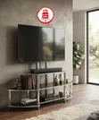 Rustic Wood-Grain TV Mount Console with Integrated Brackets - 5