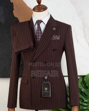 Mario Casas Men's Two-Piece Suit - Brown Strips